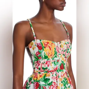 NEW FARM Rio Floral Sketch White Midi Dress Size M thumbnail 3