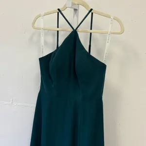 Azazie Dark Green Halter Chiffon Maxi Dress Bridesmaid Formal Gown Size A4 Prom thumbnail 3
