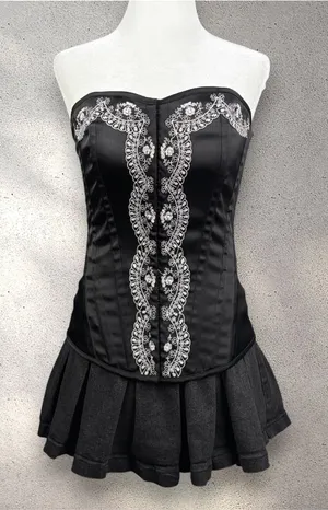 VTG Charlotte Russe Corset Top Women's L Black Embroidered Witch Whimsygoth Y2K thumbnail 1