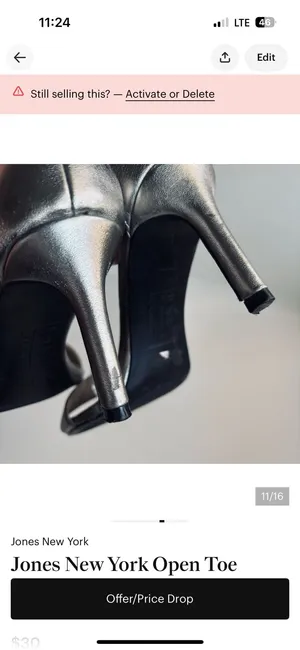 Jones New York Signature Metallic Silver Open Toe Stiletto Ankle Strap Sandals thumbnail 12