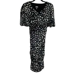 Cache Black White Spotted Ruched Draped Bodycon Mini Dress Womens 2 Vintage 90s thumbnail 2