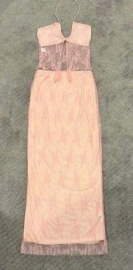 Pink Lace Two Piece Coord Set - Maxi Skirt and Open Top thumbnail 1