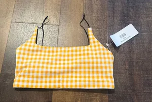 Allfenix Gingham Sports Bra Yellow White Check Crop Top Size Medium NWT thumbnail 1
