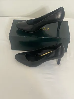 Lauren Ralph Lauren Black Leather Pointed Toe Heels thumbnail 3
