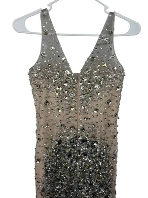 NIGHT STUDIO Couture Nude Illusion Crystal Beaded Gown Formal Evening Dress thumbnail 9