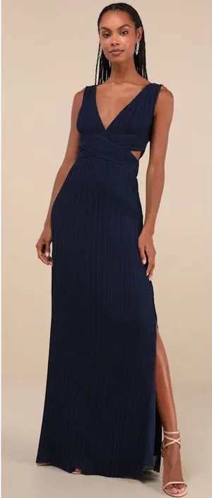 Lulus Compelling Poise Navy Blue Plisse Cutout Sleeveless Maxi Dress Size Medium thumbnail 1
