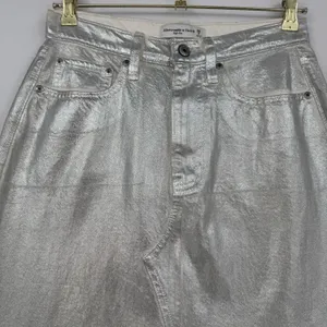 Abercrombie & Fitch Silver Metallic Denim Midi Skirt High Rise Chic Boho Size 26 thumbnail 3