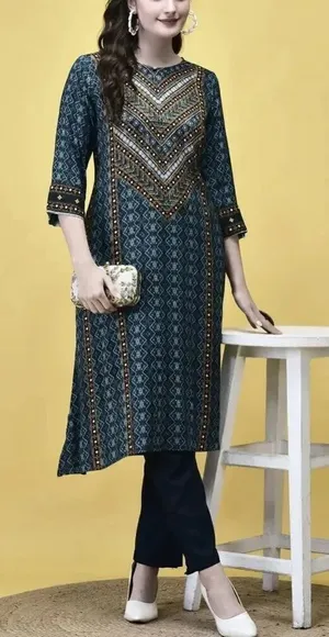 Women Kurta Pakistani Indian Kurti Shirt Dress S velvet silk and silk lining thumbnail 1