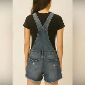 Women’s XS Distressed Jean Overalls High Rise – Vintage Look Short Romper (F10)✨ thumbnail 3
