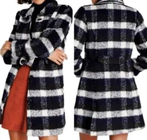 Modcloth Coat Black White Checked Ladylike Lately Wool-Blend Dress Sz L thumbnail 2