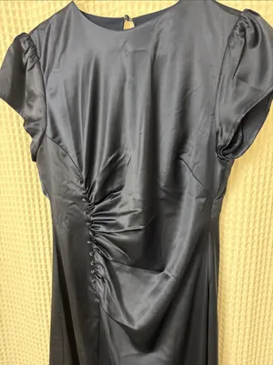 Petal + Pup Lisbeth Ruched Satin Midi Dress Navy Large NWT thumbnail 8