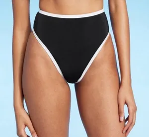 Shade & Shore Womens High Waist High Leg Bikini Bottom‎ Black White XS thumbnail 1