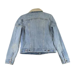 Levis Womens Sherpa Trucker Jacket Light Wash Blue Denim Faux Fur Small Classic thumbnail 2