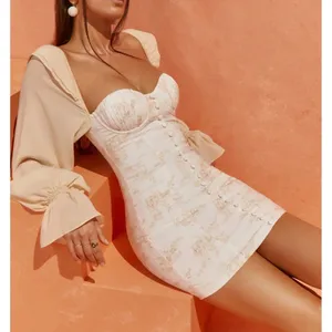 Oh Polly Under The Stars Floral Long Sleeve Corset Bustier Mini Dress Cream 4‎ S thumbnail 2