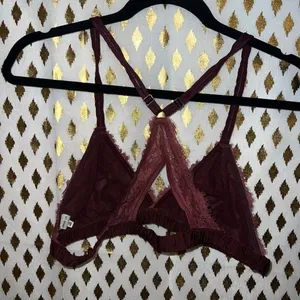 Aerie bralette lacy cutout keyhole racerback red burgundy size L thumbnail 3