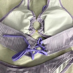 NWOT Shein Ring Ribbed Linked Bikini Set, Purple, S thumbnail 5