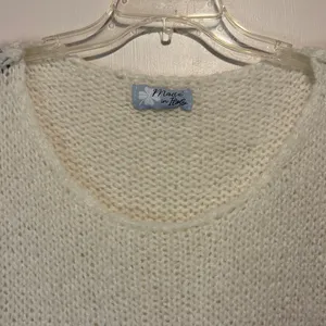 Made in Italy- Vintage Cream Knit Boxy Sweater Shoelace Shoulder Detail Size S/M thumbnail 7