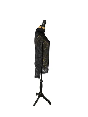 Moda International Black Lace Mock Neck Top M Sheer Long Sleeve Y2K Goth Grunge thumbnail 3