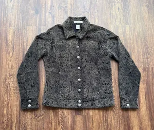Women’s Hannah Black and Brown Paisley Button Up Retro Corduroy Jacket - Size S thumbnail 1