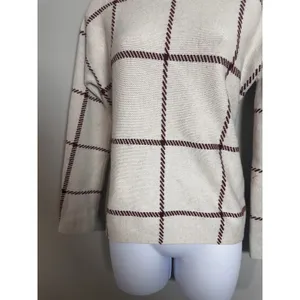Maje‎ Mademoiselle Bordeaux Windowpane Wool Blend Sweater Cream Burgundy Size 1 thumbnail 3