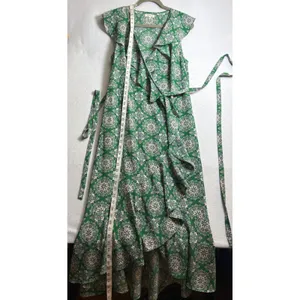 Max Studio Green Mandala Print Ruffle Faux Wrap Maxi Dress Large thumbnail 9