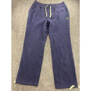 Polo Ralph Lauren Womens L Navy Fleece Sweatpants Yellow Pony Drawstring thumbnail 3