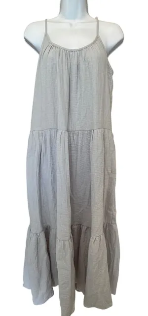 NWT Magaschoni Gauze Dress Medium Dawn Blue Organic Cotton Tiered thumbnail 1