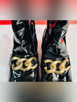Steve Madden Black Patent Leather Ankle Boots with Gold Chain thumbnail 9