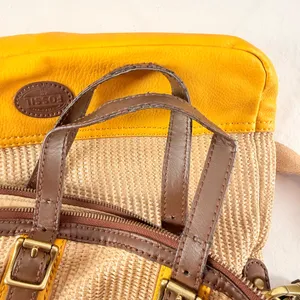 Fossil Woven & Leather‎ Fold Over Handbag with Strap Tan Brown Yellow thumbnail 7