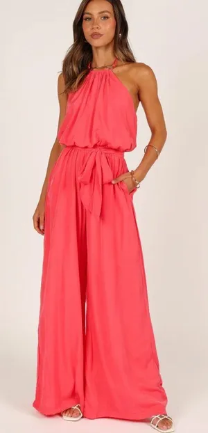 NWT Petal & Pup Dionne Halter Jumpsuit in Flamingo thumbnail 1