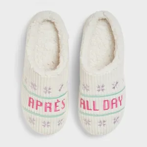 Wild‎ Fable Womens Slippers Cream "Apres All Day" Embroidered Plush Lined M 7/8 thumbnail 6