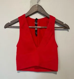 Urban Outfitters Cropped Red V-Neck thumbnail 1
