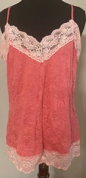 Xhilaration Pink Lace Trim Crinkle Slip Cami Y2K Lingerie Top XL‎ Balletcore thumbnail 1