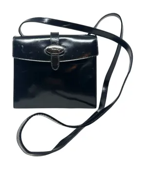 Furla Vintage‎ Shoulder Bag Purse PVC Vinyl Silver Buckle Black thumbnail 1