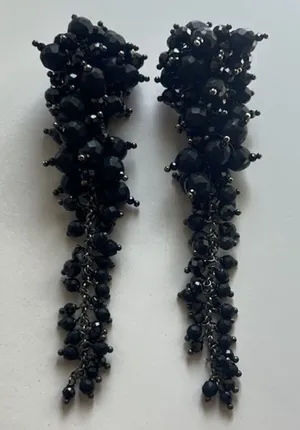 New Brunello Cucinelli Black Beaded Cluster Tassel Drop Earrings thumbnail 1