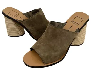 DV by Dolce Vita Alba Olive Suede Open Toe Mules with Jute Woven Heel 9 thumbnail 1