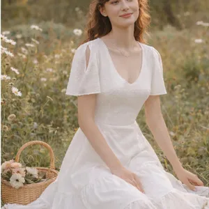 White Coastal Cowgirl Angel Fairy Maxi Dress Cotton Cottagecore‎ Coquette Boho thumbnail 1