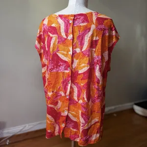 Cynthia Rowley Women's 100% Linen Botanical Floral Top Blouse Cottage Boho Sz L thumbnail 2