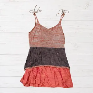 Crochet Tank Tunic Rust Brown Multicolor Ribbon Boho Hippie Eclectic L Z Ba thumbnail 3
