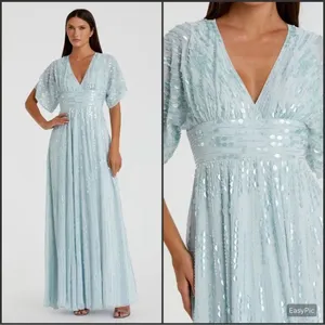 Mac Duggal 10807 Blue Embellished V Neck Evening Gown Size12 thumbnail 2