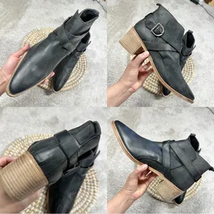 Free People Back Loop Ankle Cowboy Boots Pointed Toe Washed Black Western 40 thumbnail 12