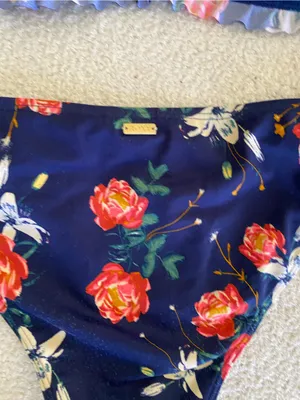 Roxy Navy Floral beach Bikini with Pink and Yellow Accents thumbnail 5