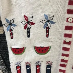 Quacker Factory Costal Grandma America Patriotic Cardigan Sweater M Stars Flags thumbnail 4
