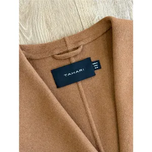 Tahari Wool Blend Faux Leather Trim Belted Coat Caramel Size Medium thumbnail 9