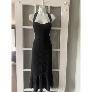 Anthropologie Hutch Black Textured Halter Midi Dress Flounce Hem thumbnail 7