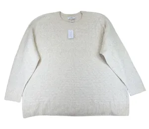 CJ Banks Womens 1X Cream Textured Knit Crew Neck Pullover Sweater NWT 006138 thumbnail 1