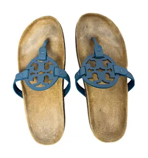 Tory Burch Miller Cloud Teal Blue Logo Thong Sandals Women's Size 9.5 thumbnail 1