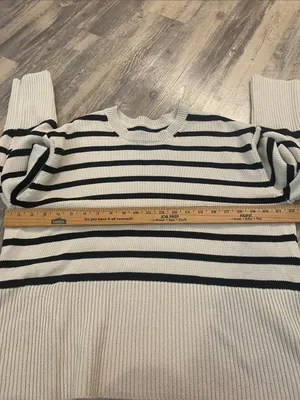 GAP Crew Neck Cotton Nautical Split Hem Striped Sweater Pullover Black Cream M thumbnail 8