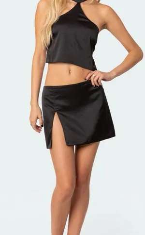 Edikted black satin micro skirt thumbnail 1
