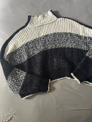 Free People Black & White Textured Turtleneck Sweater thumbnail 3